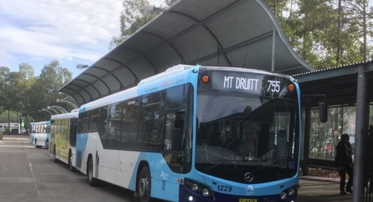 A picture of a TfNSW bus at Mount Druitt Station bus terminal.